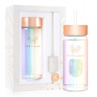 Crystallove Szklana Butelka na Wodę ze słomką i Kryształem Górskim Hologram 400 ml