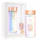 Crystallove Szklana Butelka na Wodę ze słomką i Kwarcem Różowym Hologram 400 ml