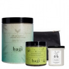 Hagi Evening Spa Set ZESTAW Sól z Morza Martwego 1200 g + Peeling cukrowy 280 g + Świeca Malinowy Chruśniak 230 g + Kosmetyczka 1 szt