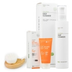 Innoaesthetics Sun Defense SPF 50+ + Deep Cleanser + Szczotka do mycia twarzy ZESTAW Ultra lekki krem przeciwsłoneczny do skóry tłustej 60 g + Żel do mycia twarzy do skóry tłustej 200 ml + Szczotka 1 szt
