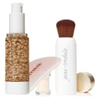 Jane Iredale HydroPure Tinted Serum + Powder-Me SPF 30 Dry Sunscreen + Gua Sha Topestetic ZESTAW Minerały w płynie (kolor Light to Medium 3) 30 ml + Puder z pędzlem (kolor Translucent) 2 x 2,5 g + Gua sha kwarc różowy 1 szt