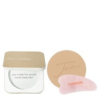 Jane Iredale Mineral Foundation SPF 20 Refill + Refillable Compact GOLD + Gua Sha Topestetic ZESTAW Puder prasowany (kolor Golden Glow) wkład 9,9 g + Puderniczka (kolor złoty) 1 szt + Gua sha kwarc różowy 1 szt