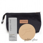 Jane Iredale PurePressed Base Mineral Foundation SPF 20 Refill + Lip Drink SPF 15 ZESTAW Puder prasowany (kolor Golden Glow) wkład 9,9 g + Balsam do ust 4 g (kolor Flirt) + Kosmetyczka 1 szt