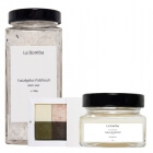 La Bomba Eucalyptus Patchouli + Discovery Set + Monoi - Travel Size ZESTAW Sól do kąpieli 580 g + Kostki peelingujące 4x40 g + Olej Monoi 90 g