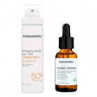 Mesoestetic Melan Tran3x + Mesoprotech Antiaging Facial Sun Mist ZESTAW Intensywny koncentrat o działaniu depigmentującym na noc 30 ml + Mgiełka do twarzy SPF 50+ 60 ml