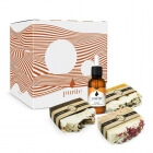 Purite Gift Set of Soap Bars ZESTAW Mydło - Kawa z cynamonem 100 g + Mydło - Róża 100 g + Mydło - Dynia Hokkaido 100 g + Eliksir 10 ml