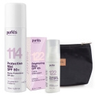 Purles Brightening Base SPF 50+ + Protective Mist SPF 50+ ZESTAW Rozświetlająca baza 30 ml + Mgiełka ochronna z filtrem 150 ml + Kosmetyczka 1 szt