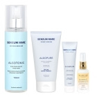 Sensum Mare AlgoPure + AlgoTonic + AlgoDrops Satin ZESTAW Żel do mycia twarzy 150 ml + Peeling enzymatyczny 100 ml + Tonik 200 ml + Emulsja ochronna UVB UVA HEV/IR 50 ml