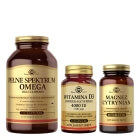 Solgar Magnez Cytrynian + Pełne Spektrum Omega + Witamina D3 4000 IU (100ug) ZESTAW Suplement diety 60 tabletek + Olej z łososia 120 kapsułek + Cholekalcyferol 60 kaps.