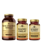 Solgar Ostropest Plamisty + Magnez Chelat + Pełne Spektrum Omega ZESTAW Milk Thistle 60 kapsułek + Suplement diety 100 tabletek + Olej z łososia 120 kapsułek