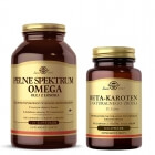 Solgar Pełne Spektrum Omega + Beta-karoten z naturalnego źródła ZESTAW Olej z łososia 120 kapsułek + D. salina 60 kapsułek