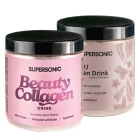 Supersonic Collagen Beauty Drink Dwupak 2 ZESTAW Kolagen - Porzeczka, mięta 185 g + Kolagen - Owoce tropikalne 185 g