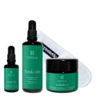 Szmaragdowe Żuki Face Skin Care ZESTAW Leciutkie serum do twarzy 30 ml + Nawilżający tonik 100 ml + Krem do cery normalnej i mieszanej 50 ml + Biała opaska kosmetyczna 1 szt.