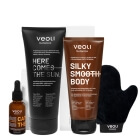 Veoli Botanica Come to Sun Set ZESTAW Wygładzająco-brązujący balsam do ciała 200 ml + Brązujące kropelki 30 ml + Maska do ciała w formie peelingu 180 ml + Rękawica 1 szt